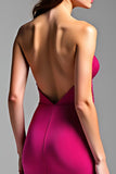 Fuchsia Sheath Cut Out Strapless Backless Long Prom Dress