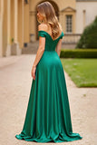 Dark Green Off the Shoulder Corset A Line Long Prom Dress