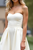 White Strapless A Line Knee-Length Backless Graduation Dress