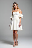 A Line Off the Shoulder White Sweetheart Short Graduation Dress