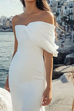 White Strapless Sheath Satin Long Graduation Dress