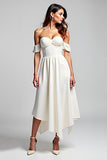 Flowy White Sweetheart Asymmetrical A Line Graduation Dress