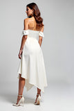 Flowy White Sweetheart Asymmetrical A Line Graduation Dress