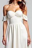 Flowy White Sweetheart Asymmetrical A Line Graduation Dress
