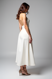 White Halter A Line Tea Length Graduation Dress