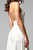 White Halter A Line Tea Length Graduation Dress