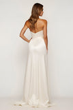 Ivory Strapless Satin Sheath Long Graduation Dress with Slit