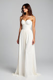 Sweetheart White Ruched A Line Long Graduation Dress