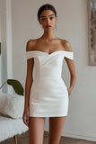 Simple White Bodycon Off the Shoulder Short Graduation Dress