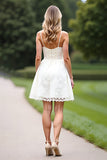 Cute White A Line Spaghetti Straps Lace Short Graduation Dress
