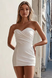 White Strapless Sweetheart Bodycon Mini Graduation Dress