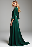 Dark Green V-Neck Flutter Sleeves Long Mother of the Bride Dress