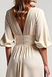 Chiffon Champagne A Line Ruched Tea Length Mother of the Bride Dress