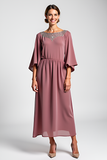 Vintage Mauve Flowy A Line Beaded Mother of the Bride Dress