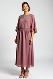 Vintage Mauve Flowy A Line Beaded Mother of the Bride Dress