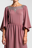 Vintage Mauve Flowy A Line Beaded Mother of the Bride Dress