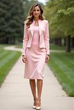 Pink 2 Piece Sheath Knee Length Mother of the Bride Dress