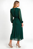 A Line Dark Green Chiffon V Neck Long Sleeves Mother of the Bride Dress