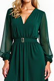 A Line Dark Green Chiffon V Neck Long Sleeves Mother of the Bride Dress
