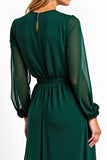 A Line Dark Green Chiffon V Neck Long Sleeves Mother of the Bride Dress