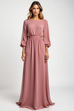 Blush A Line Scoop Neck Backless Long Mother of the Bride Dress