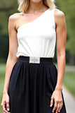 White Black One Shoulder A Line Long Mother of the Bride Dress with Slit