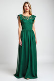 Dark Green Embroidered A Line Chiffon Long Mother of the Bride Dress