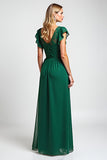 Dark Green Embroidered A Line Chiffon Long Mother of the Bride Dress