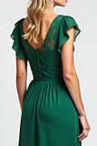 Dark Green Embroidered A Line Chiffon Long Mother of the Bride Dress