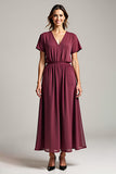 Cabernet V Neck A Line Chiffon Long Mother of the Bride Dress