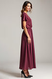 Cabernet V Neck A Line Chiffon Long Mother of the Bride Dress