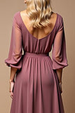 A Line Vintage Mauve V Neck Chiffon Long Mother of the Bride Dress