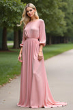 Pink Scoop A Line Backless Long Mother of the Bride Dress