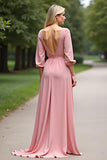 Pink Scoop A Line Backless Long Mother of the Bride Dress