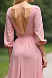Pink Scoop A Line Backless Long Mother of the Bride Dress