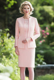 Pink Scoop Sheath 2-Piece Knee Length Mother of the Bride Dress
