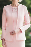 Pink Scoop Sheath 2-Piece Knee Length Mother of the Bride Dress