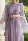 Chiffon Lilac Pleated Long Mother of the Bride Dress with Cape