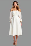 White Off the Shoulder Chiffon A Line Graduation Dress