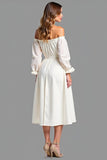 White Off the Shoulder Chiffon A Line Graduation Dress