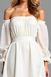 White Off the Shoulder Chiffon A Line Graduation Dress
