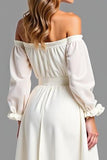 White Off the Shoulder Chiffon A Line Graduation Dress
