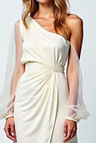 Ivory One Shoulder Sheath Long Graduation Dress with Slit
