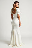 Ivory Square Neck Puff Sleeves Mermaid Long Formal Dress