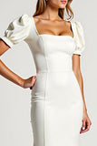 Ivory Square Neck Puff Sleeves Mermaid Long Formal Dress