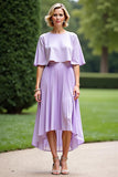 Lilac Pleated A Line Tea Length Mother of the Bride Dress with Cape