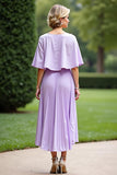 Lilac Pleated A Line Tea Length Mother of the Bride Dress with Cape