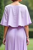 Lilac Pleated A Line Tea Length Mother of the Bride Dress with Cape