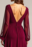 Burgundy Ruffled Chiffon Long Mother of the Bride Dress with Slit