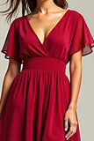 Red V-Neck Short Sleeves Knee Length Chiffon Mother of the Bride Dress
